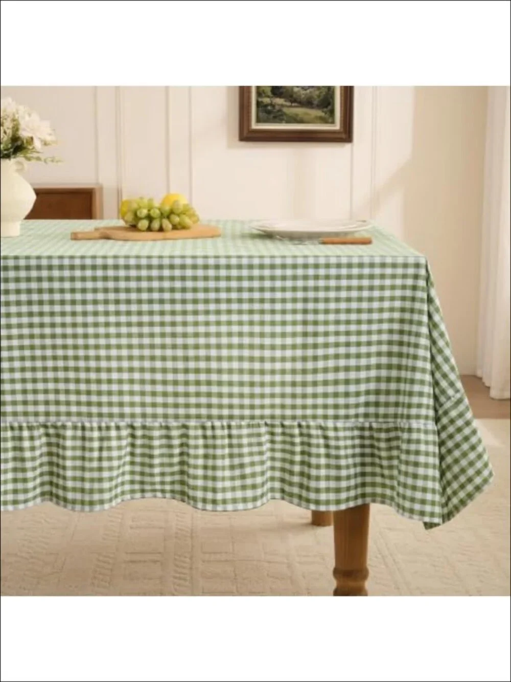 Ruffled Gingham Tablecloth 60x84 Polyester Cotton Linen Look Dining